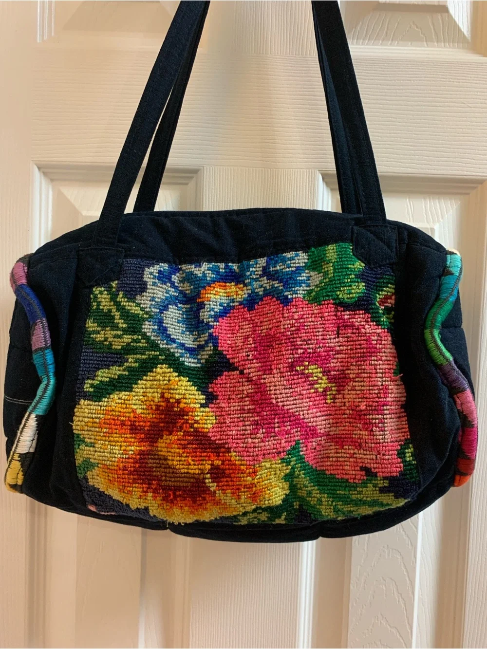 VTG 70s/80s SOMBOL Guatemala Handwoven Huipil Floral Needlepoint Tote Bag